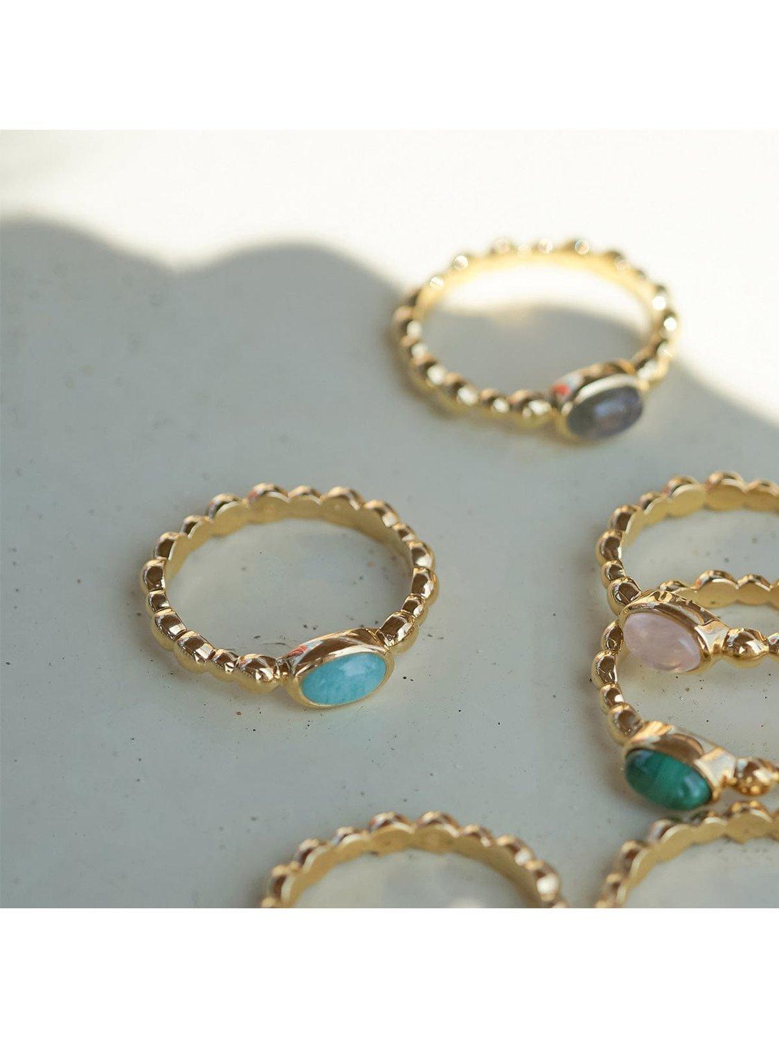 Product image 3 of 4, which shows Daisy London Textured Stone Ring, Amazonite/ Gold, J