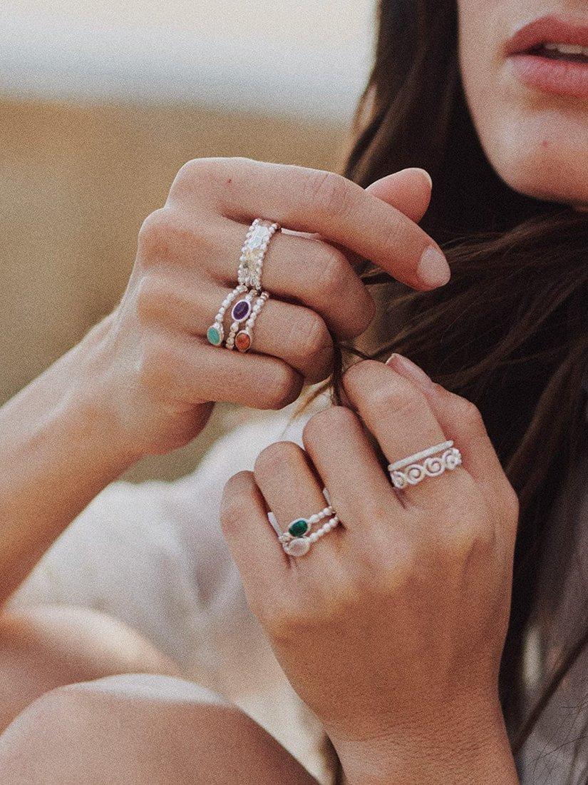 Product image 2 of 4, which shows Daisy London Textured Stone Ring, Amazonite/ Silv, J