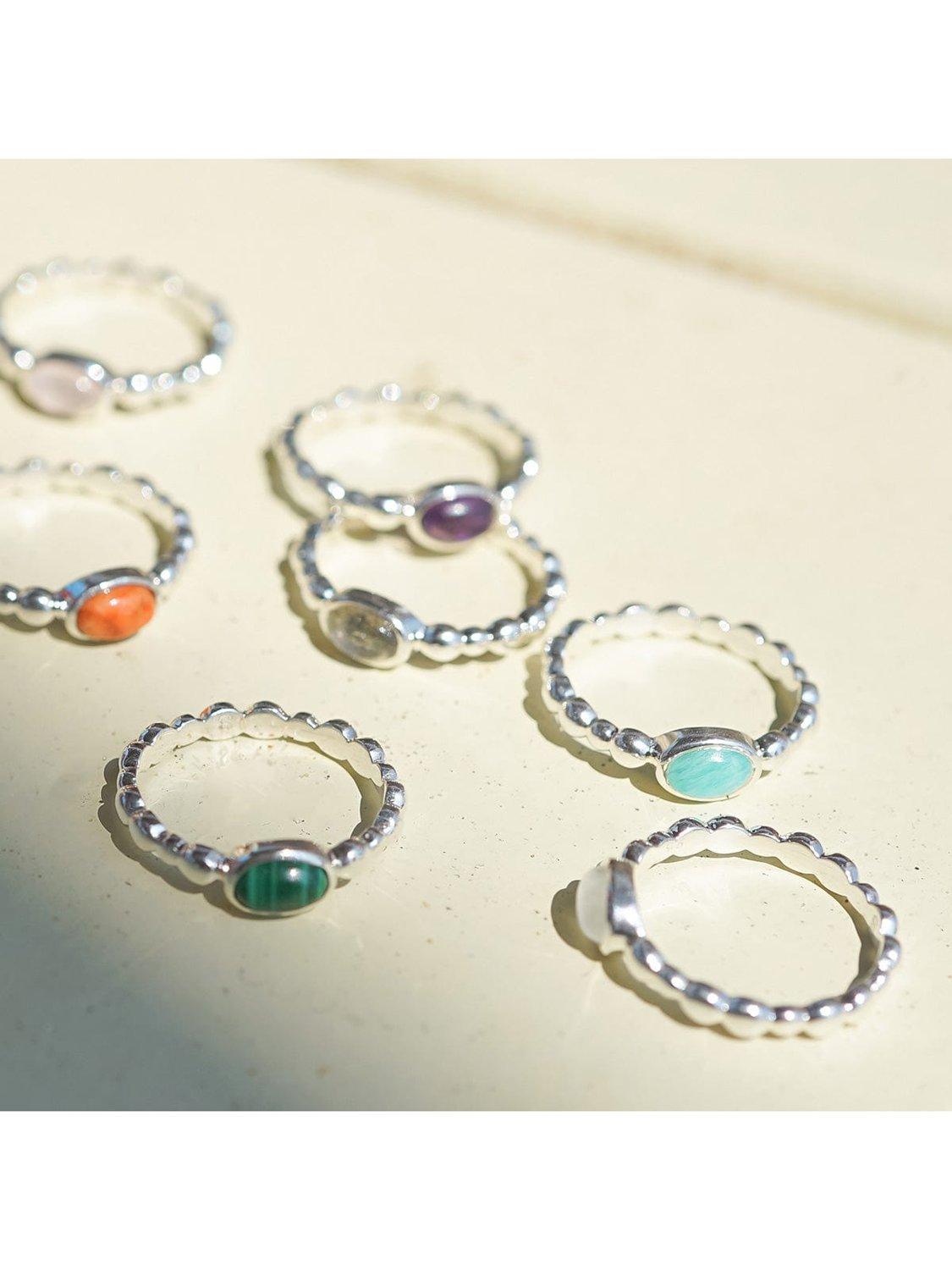 Product image 3 of 4, which shows Daisy London Textured Stone Ring, Amazonite/ Silv, J