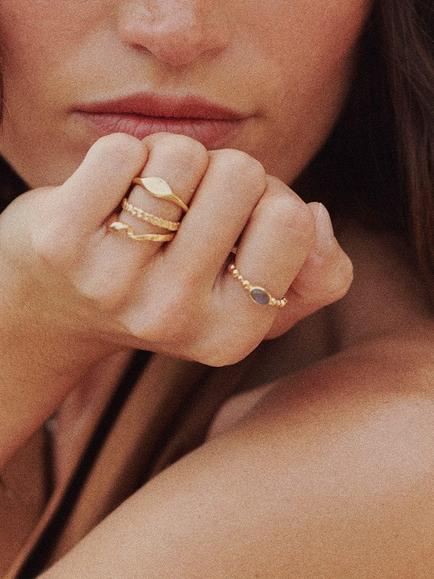 Daisy London Textured Stone Ring, Labradorite/ Gold - view 2, Labradorite/ Gold