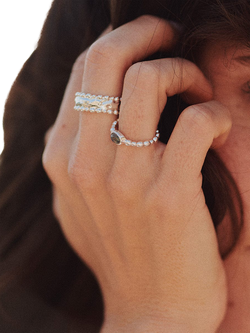 Daisy London Textured Stone Ring, Labradorite/ Silv - view 2, Labradorite/ Silv