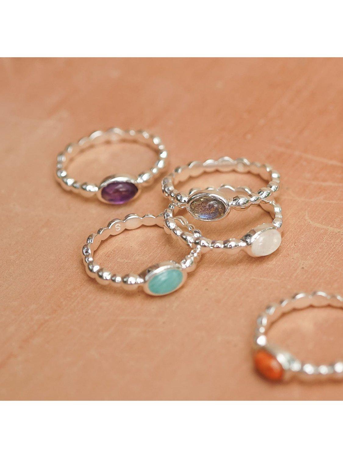 Product image 3 of 4, which shows Daisy London Textured Stone Ring, Labradorite/ Silv, J