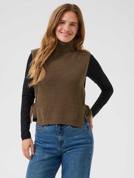 KAFFE Sally Knitted Vest, One Size, Deep Taupe