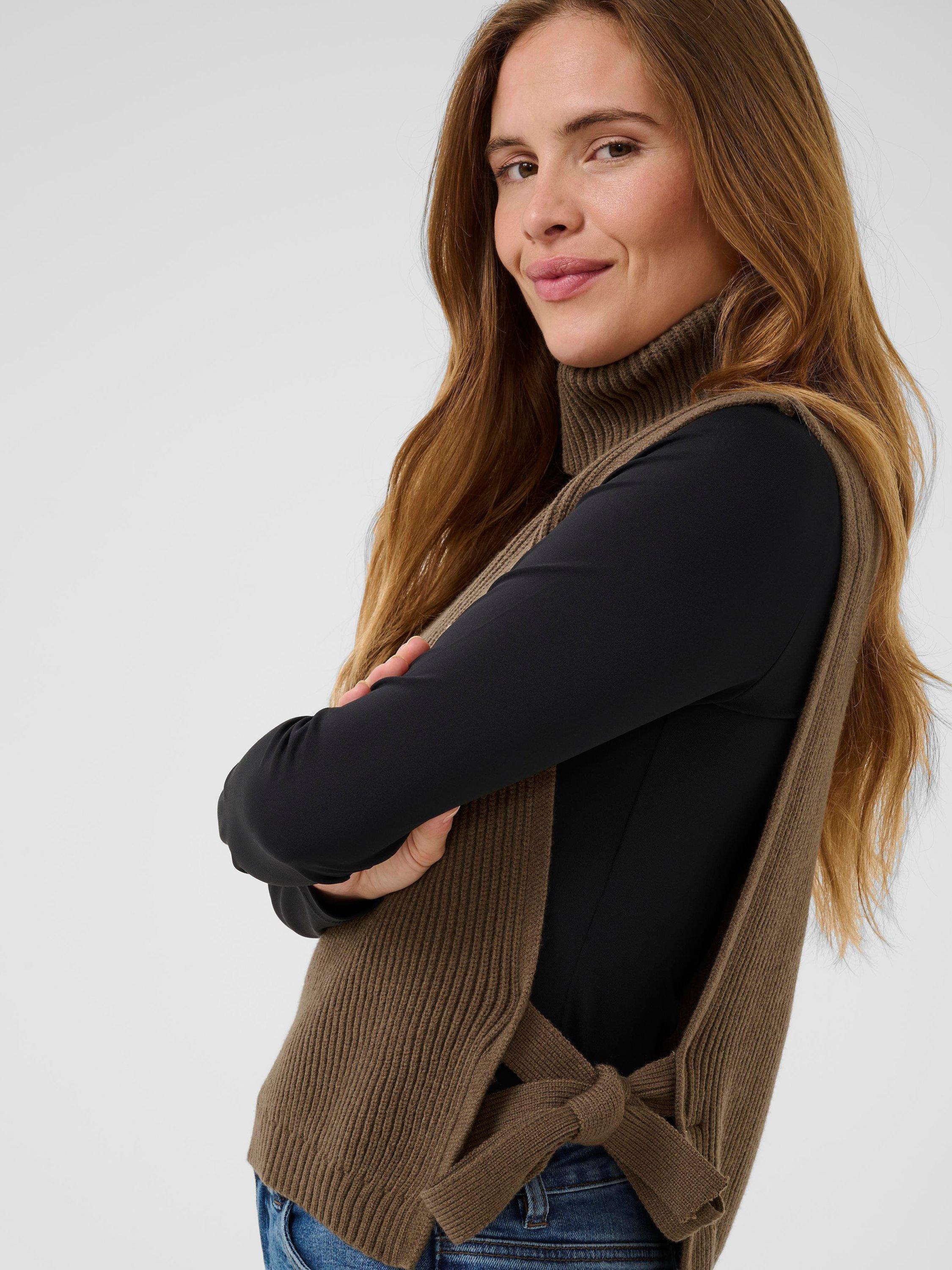 Product image 3 of 5, which shows KAFFE Sally Knitted Vest, Deep Taupe, One Size