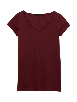 SISLEY Shirt sleeve Regular Fit V-Neck T-Shirt, Bordeaux, Bordeaux