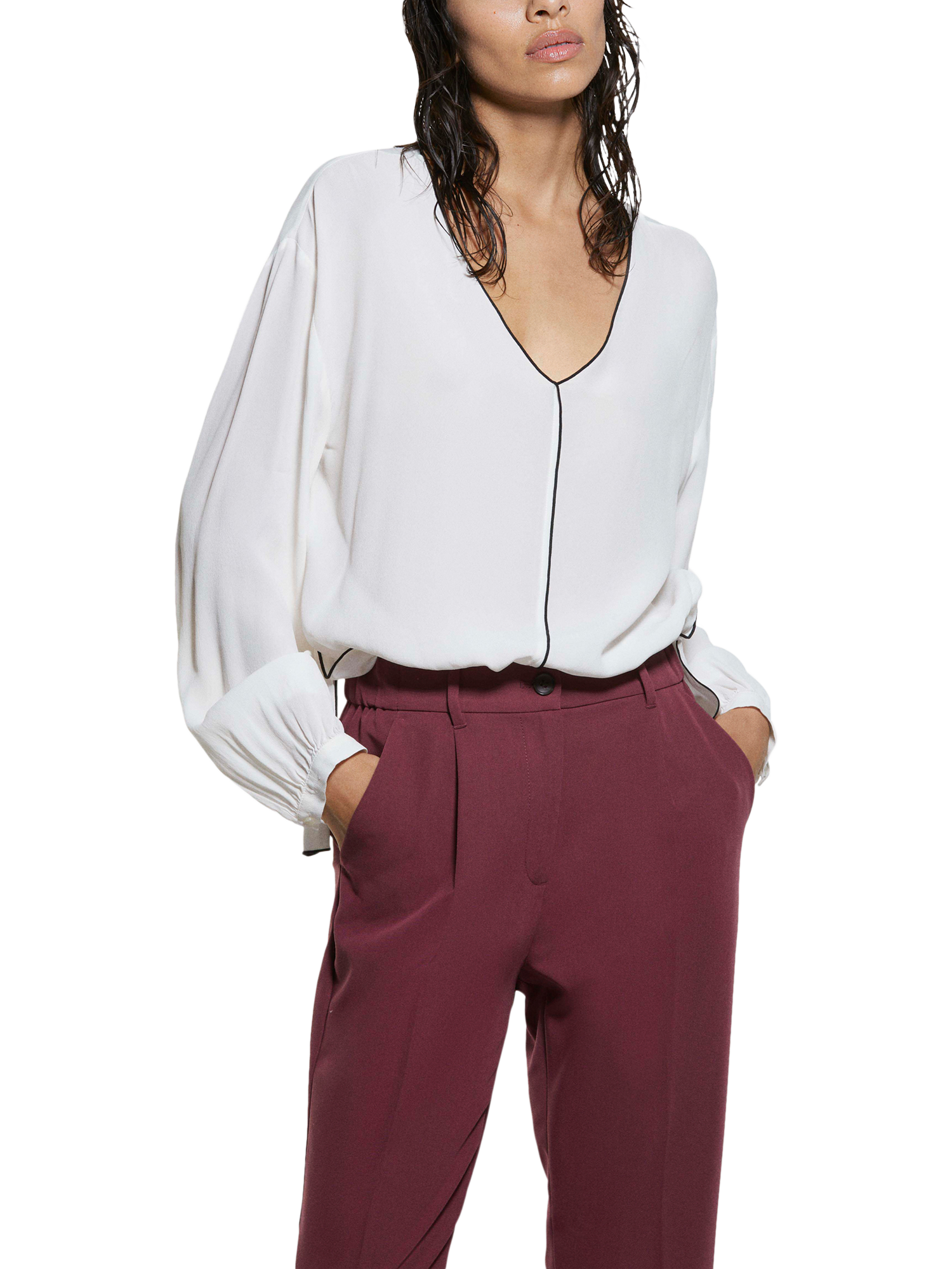 Product image 1 of 4, which shows SISLEY Long Sleeve Oversize Blouse, Cream, L