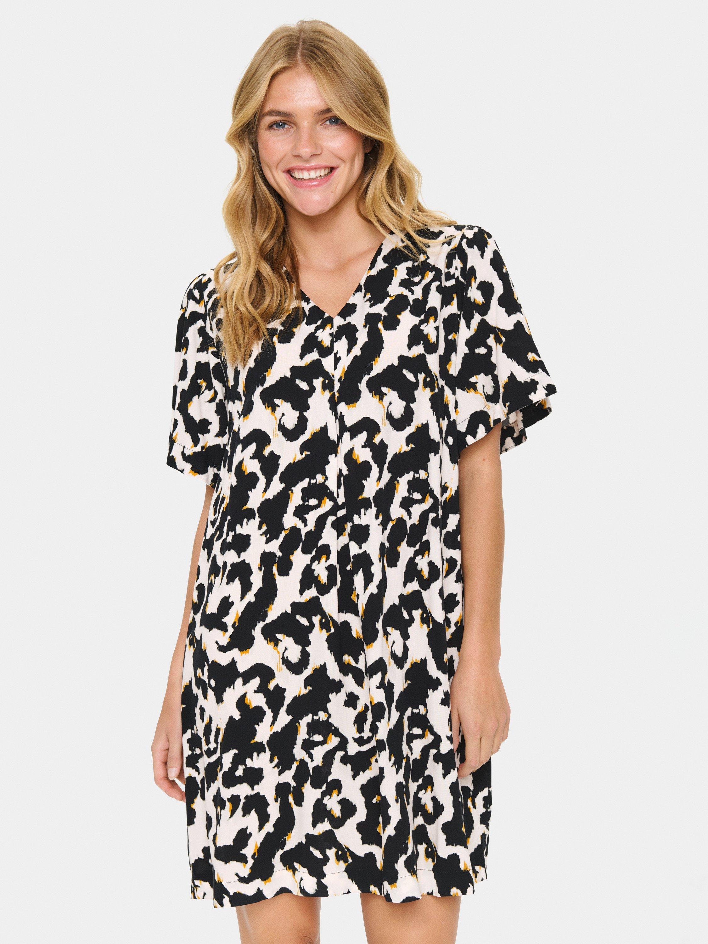 Product image 1 of 6, which shows Saint Tropez Marca Monochrome V-Neck Dress, Beige/Multi, M