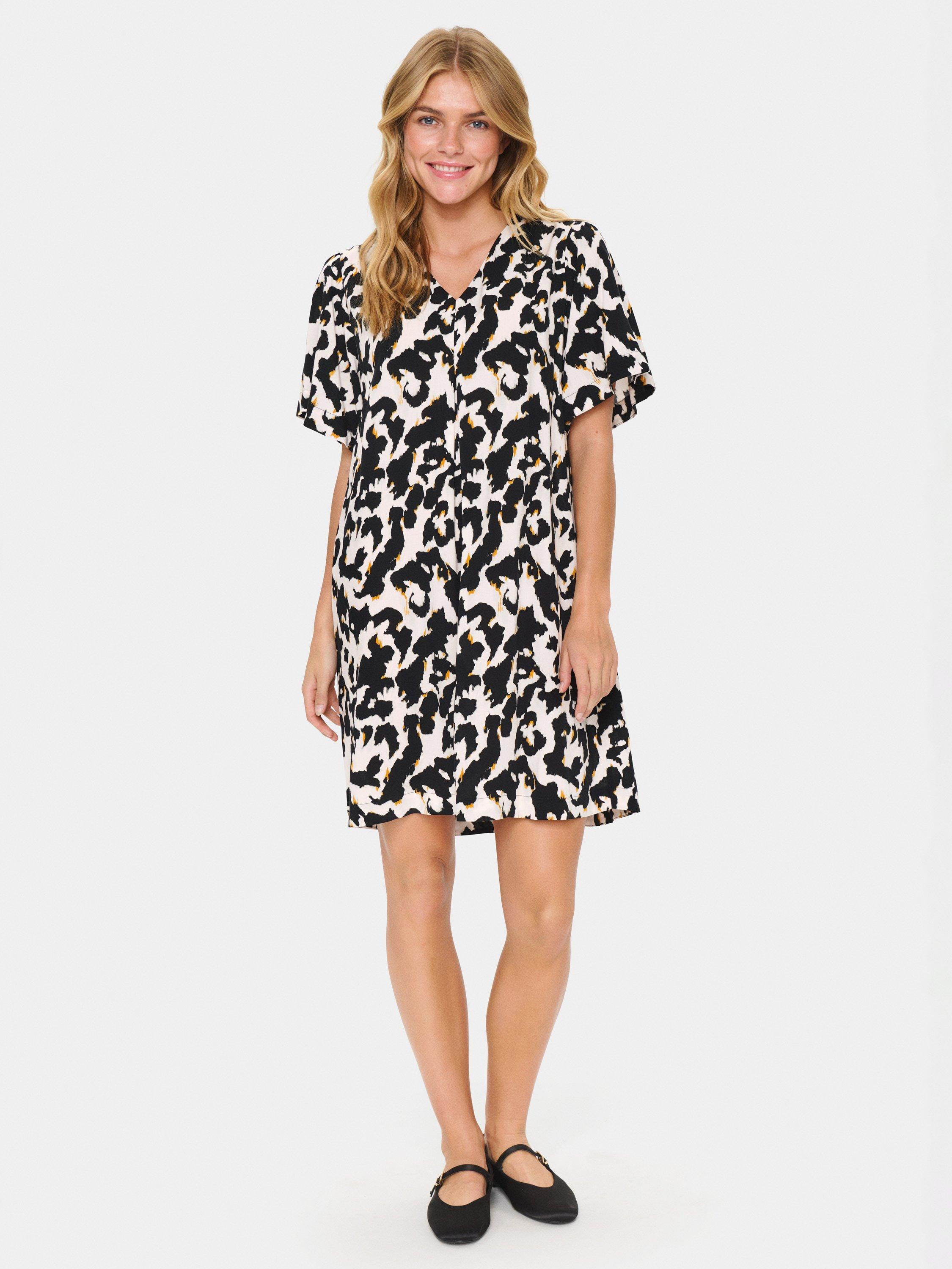 Product image 3 of 6, which shows Saint Tropez Marca Monochrome V-Neck Dress, Beige/Multi, M