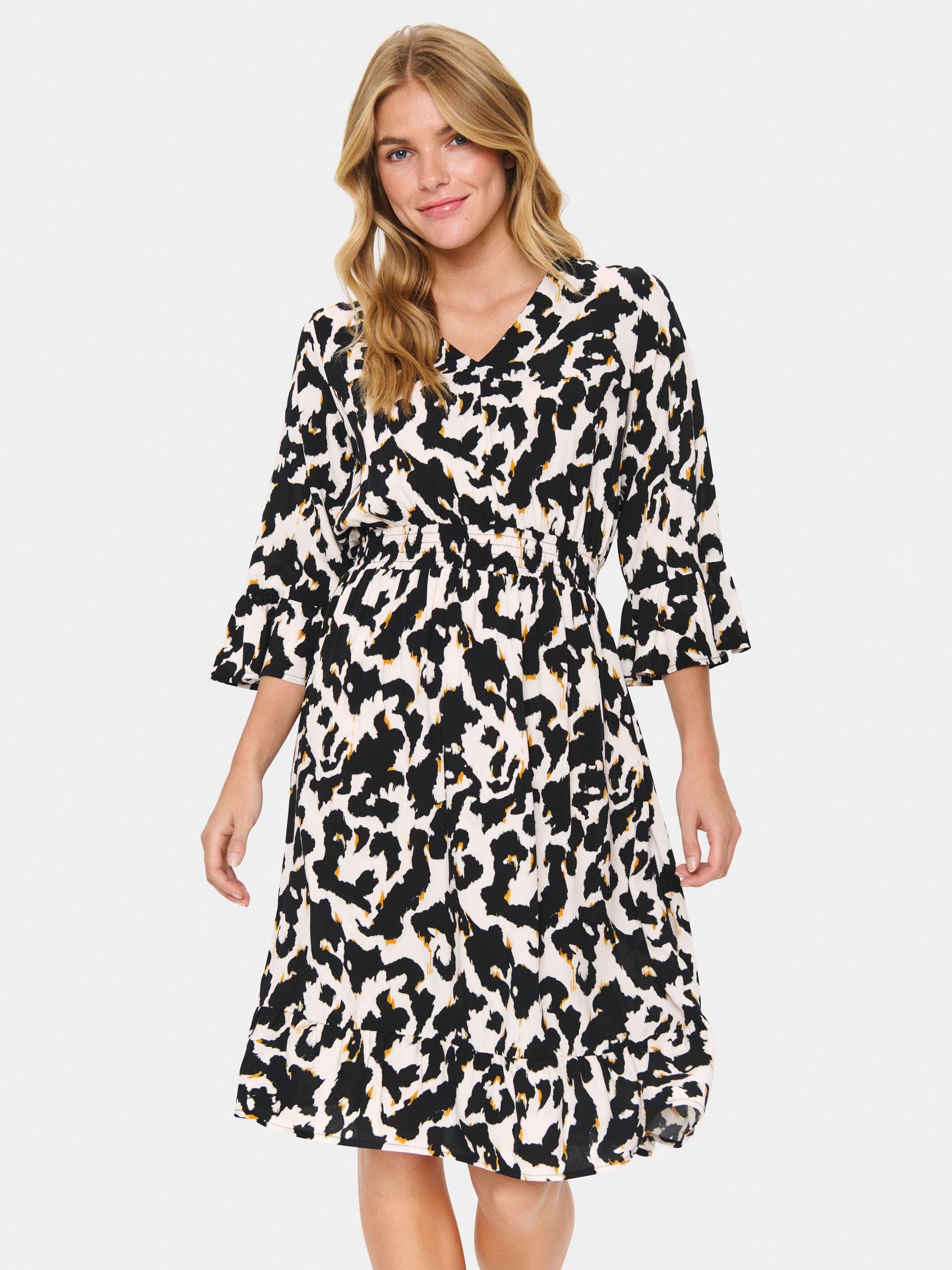 Product image 1 of 6, which shows Saint Tropez Marca Orchid Painted Leopard Dress, Beige/Multi, XS