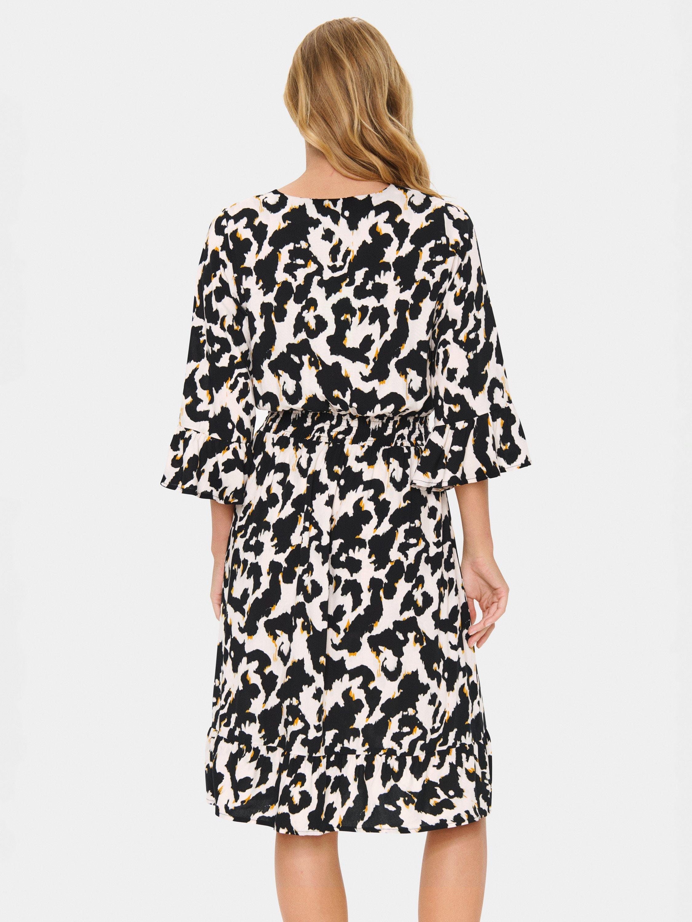 Product image 2 of 6, which shows Saint Tropez Marca Orchid Painted Leopard Dress, Beige/Multi, XS