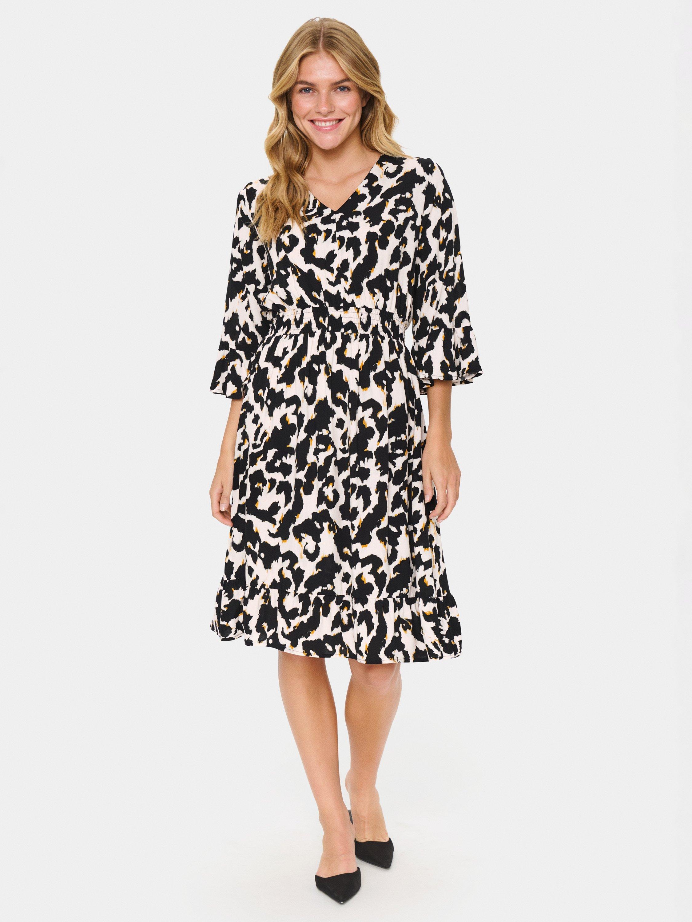 Product image 3 of 6, which shows Saint Tropez Marca Orchid Painted Leopard Dress, Beige/Multi, XS