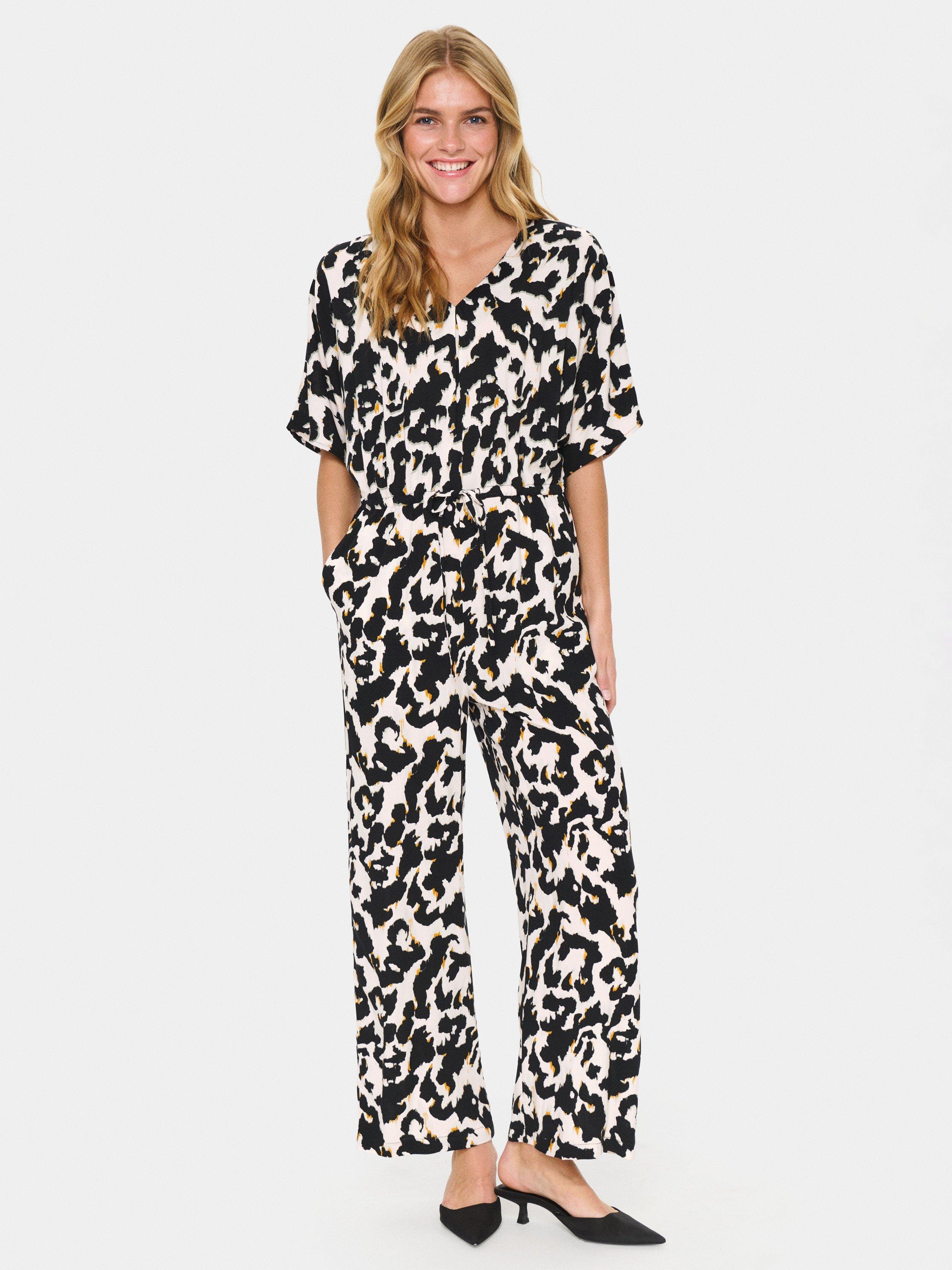 Product image 1 of 6, which shows Saint Tropez Marca Orchid Painted Leopard Jumpsuit, Beige/Multi, XS