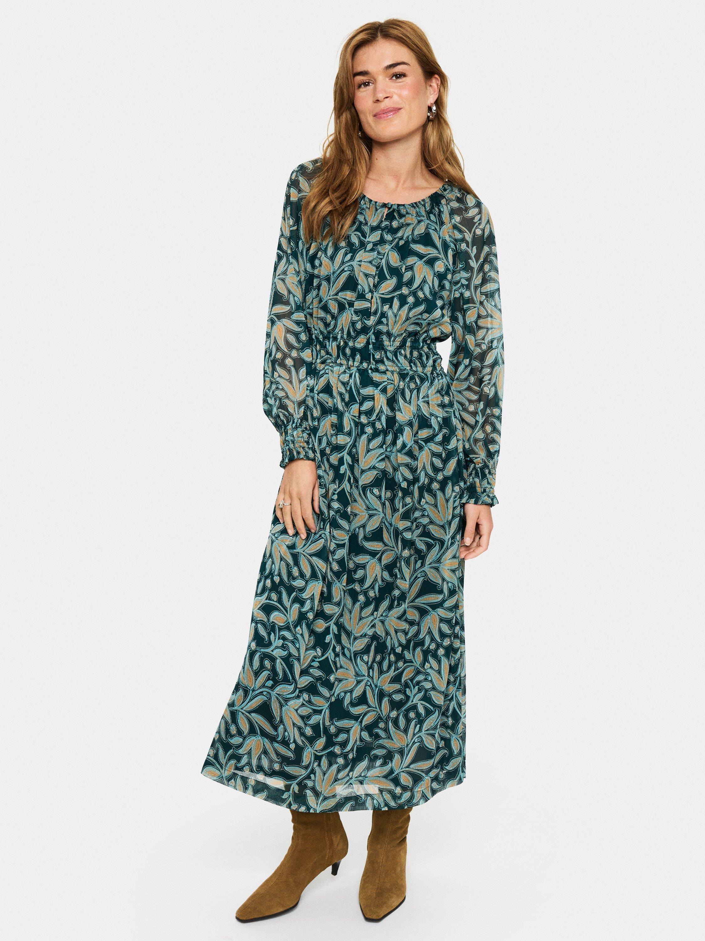 Product image 1 of 6, which shows Saint Tropez Maxine Pine Autumn Floral Maxi Dress, Pine/Multi, XS