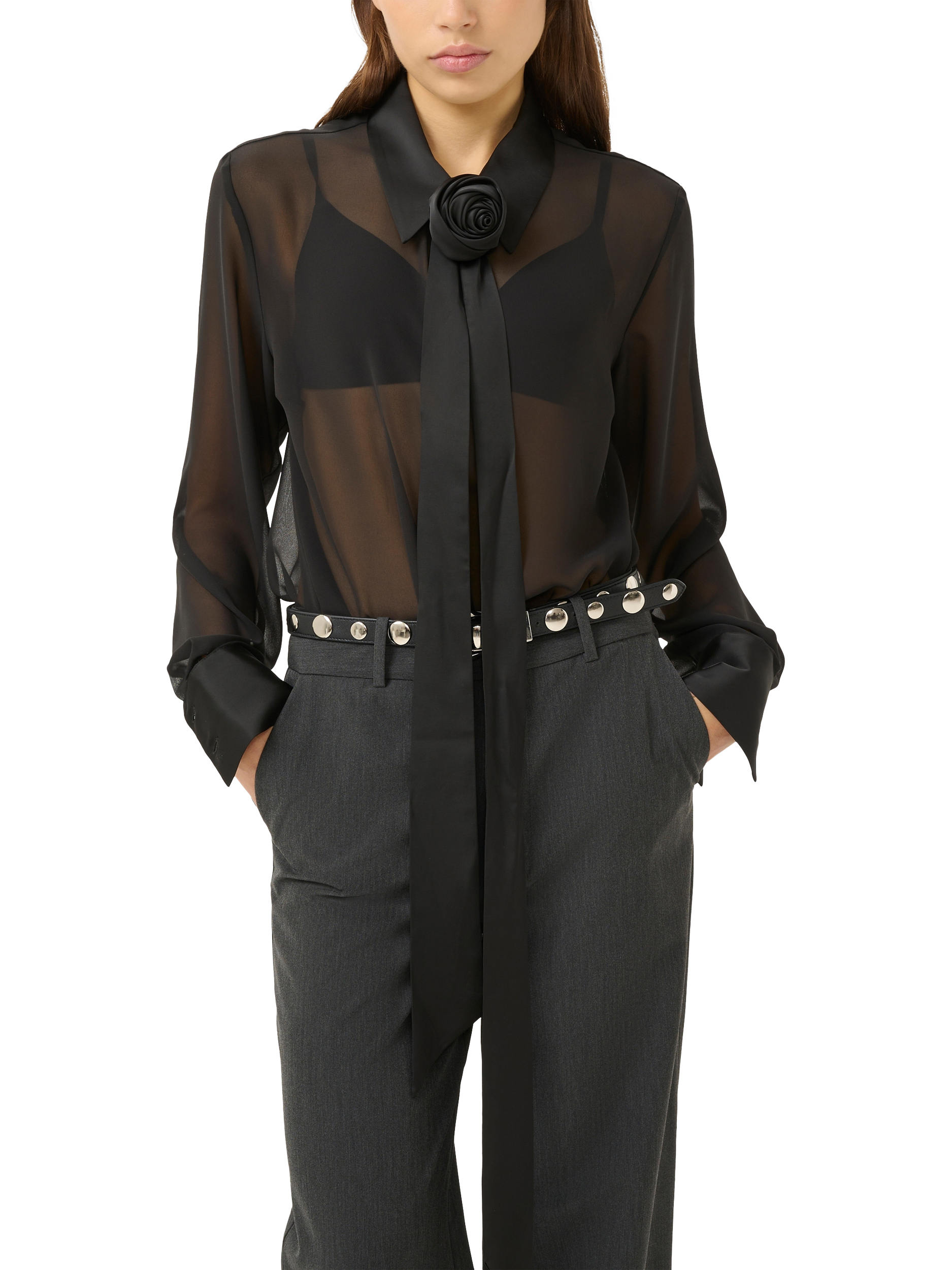 Product image 1 of 6, which shows Gestuz Lynne Sheer Shirt, Black, 8
