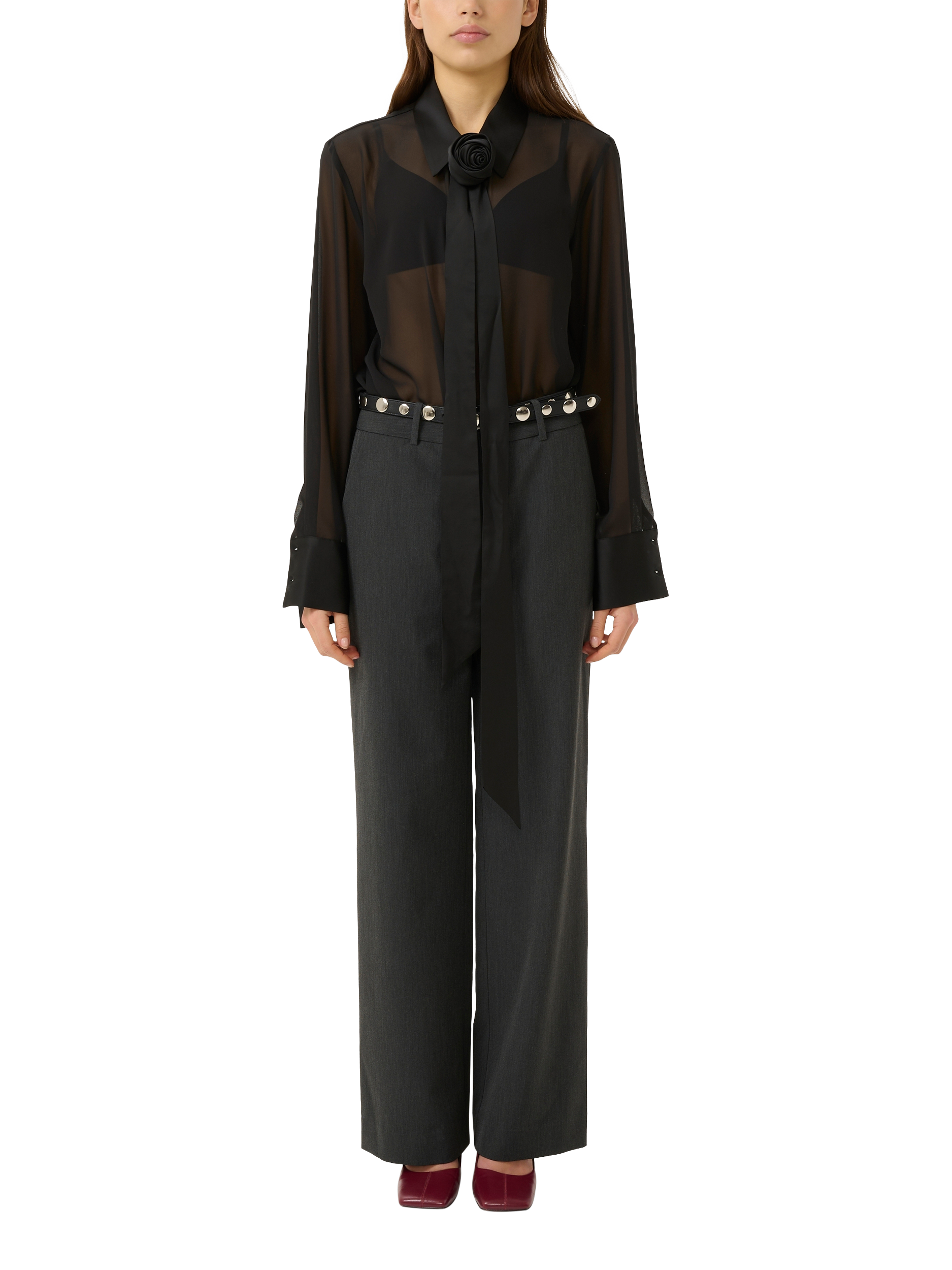 Product image 3 of 6, which shows Gestuz Lynne Sheer Shirt, Black, 8