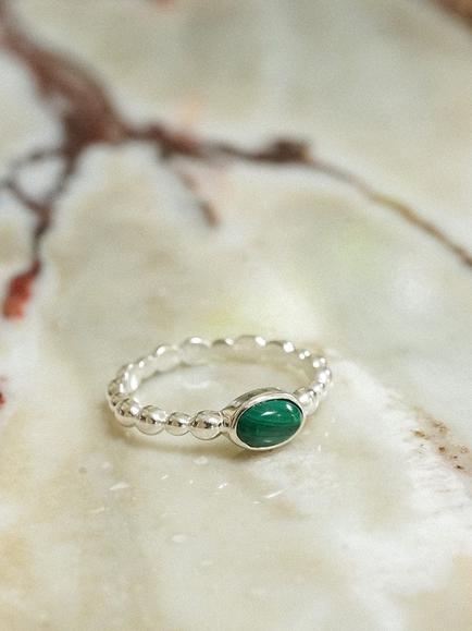 Daisy London Textured Stone Ring, Malachite/ Silv - view 2, Malachite/ Silv
