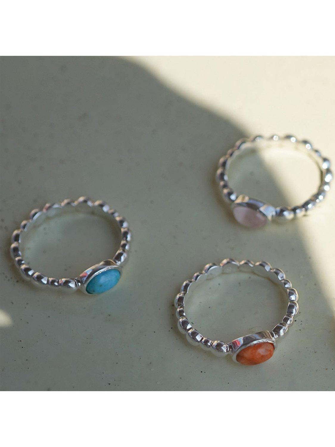 Product image 2 of 4, which shows Daisy London Textured Stone Ring, Turquoise/ Silv, J