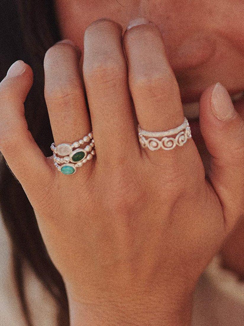 Product image 3 of 4, which shows Daisy London Textured Stone Ring, Turquoise/ Silv, J