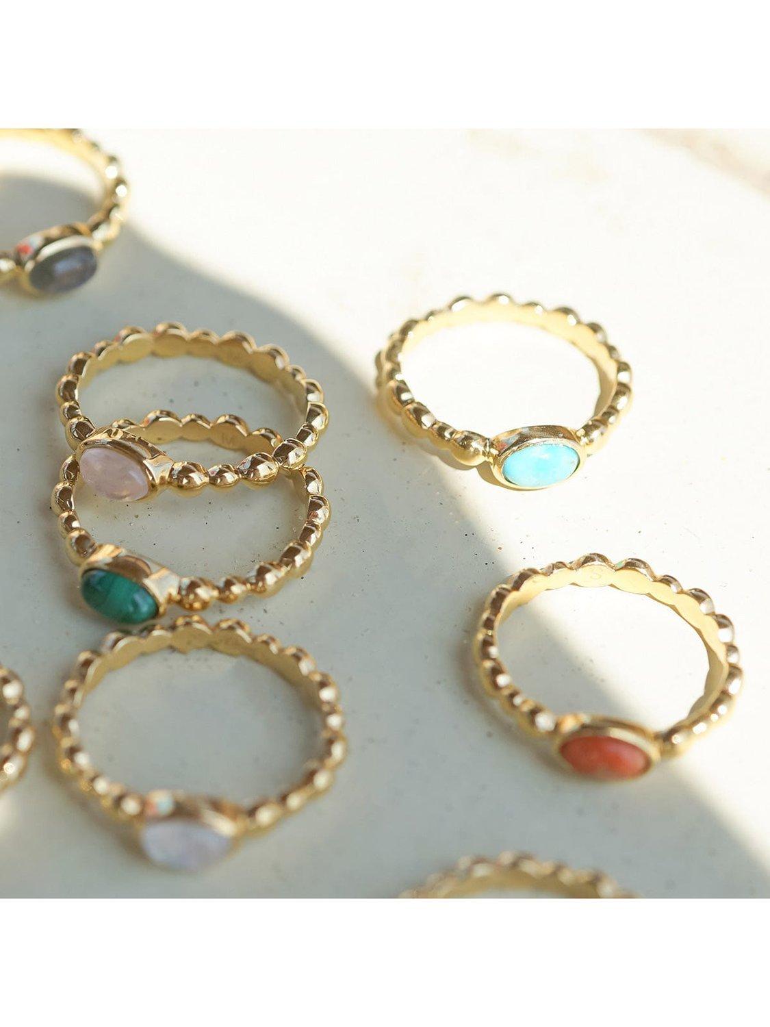 Product image 2 of 4, which shows Daisy London Textured Stone Ring, Turquoise/ Gold, J