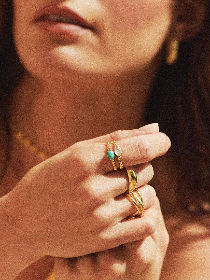 Product image 3 of 4, which shows Daisy London Textured Stone Ring, Turquoise/ Gold, J