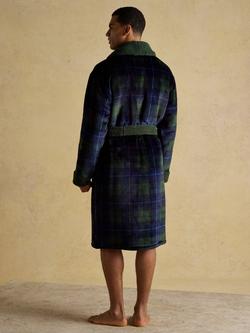 Joules Montague Check Fleece Dressing Gown, Navy - view 2, Navy