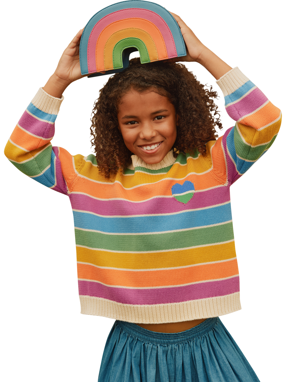 Product image 1 of 4, which shows Molo Kids' Striped Jumper, Heart Rainbow, 3-4 years