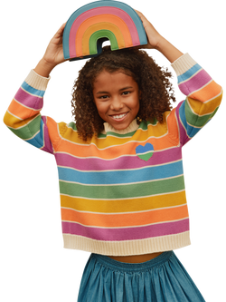 Molo Kids' Striped Jumper, Heart Rainbow, Heart Rainbow
