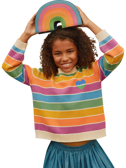 Molo Kids' Striped Jumper, Heart Rainbow, Heart Rainbow