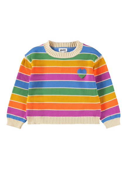 Molo Kids' Striped Jumper, Heart Rainbow - view 2, Heart Rainbow