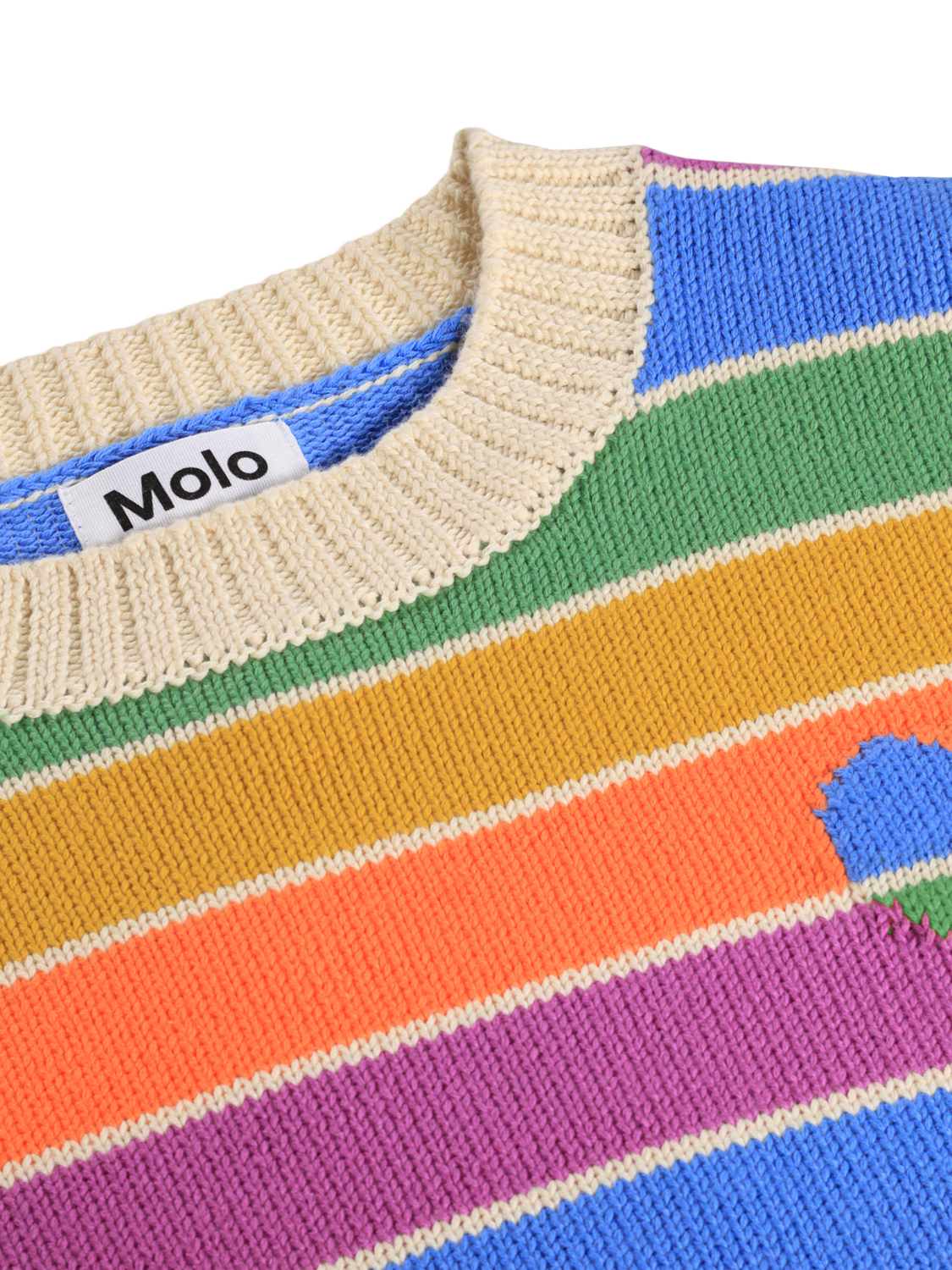 Product image 4 of 4, which shows Molo Kids' Striped Jumper, Heart Rainbow, 3-4 years