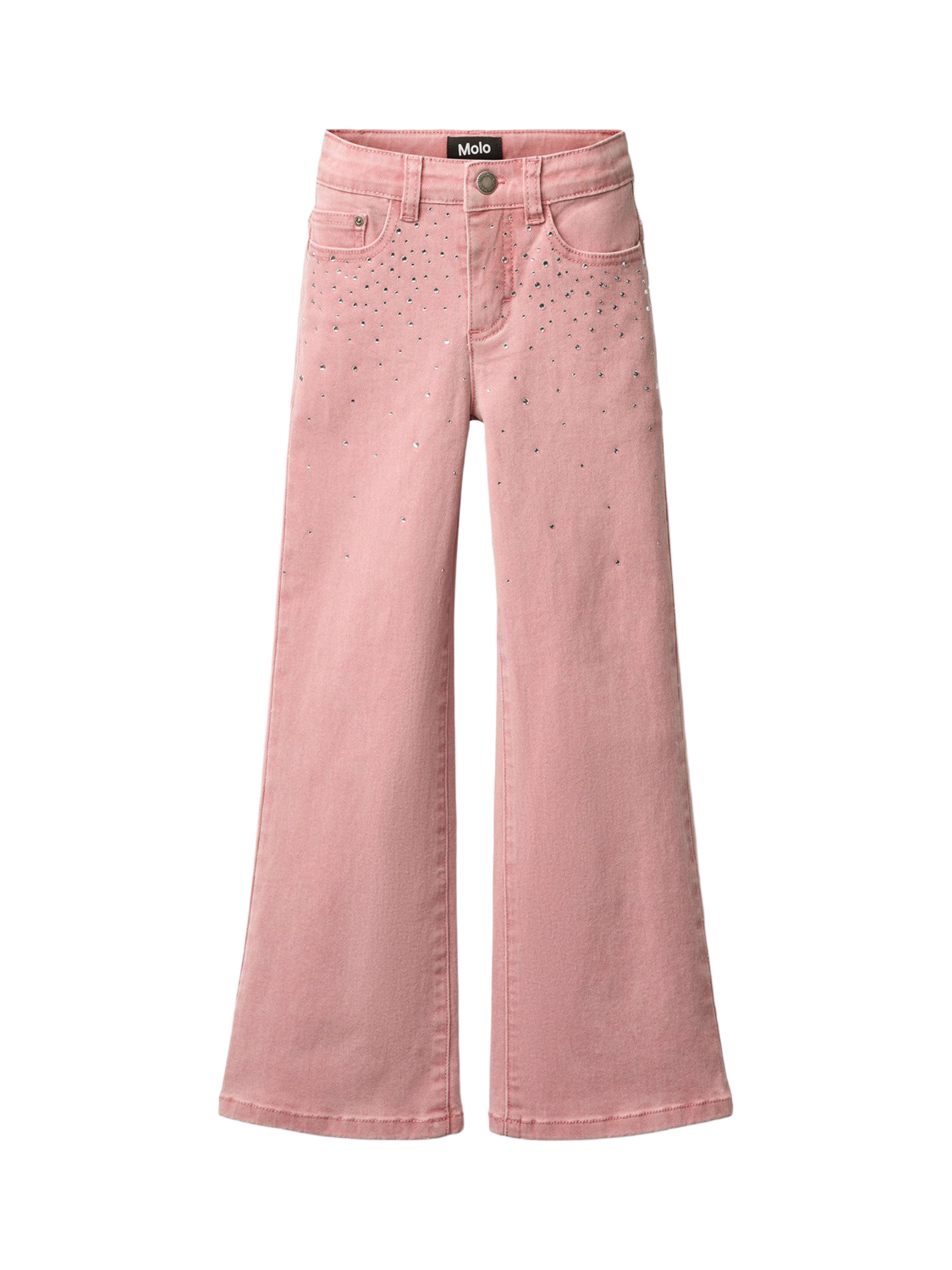 Product image 2 of 11, which shows Molo Kids' Asta Rhinestone Flared Jeans, Blush Rhinestone, 4 years