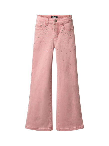 Molo Kids' Asta Rhinestone Flared Jeans, Blush - view 2, Blush Rhinestone