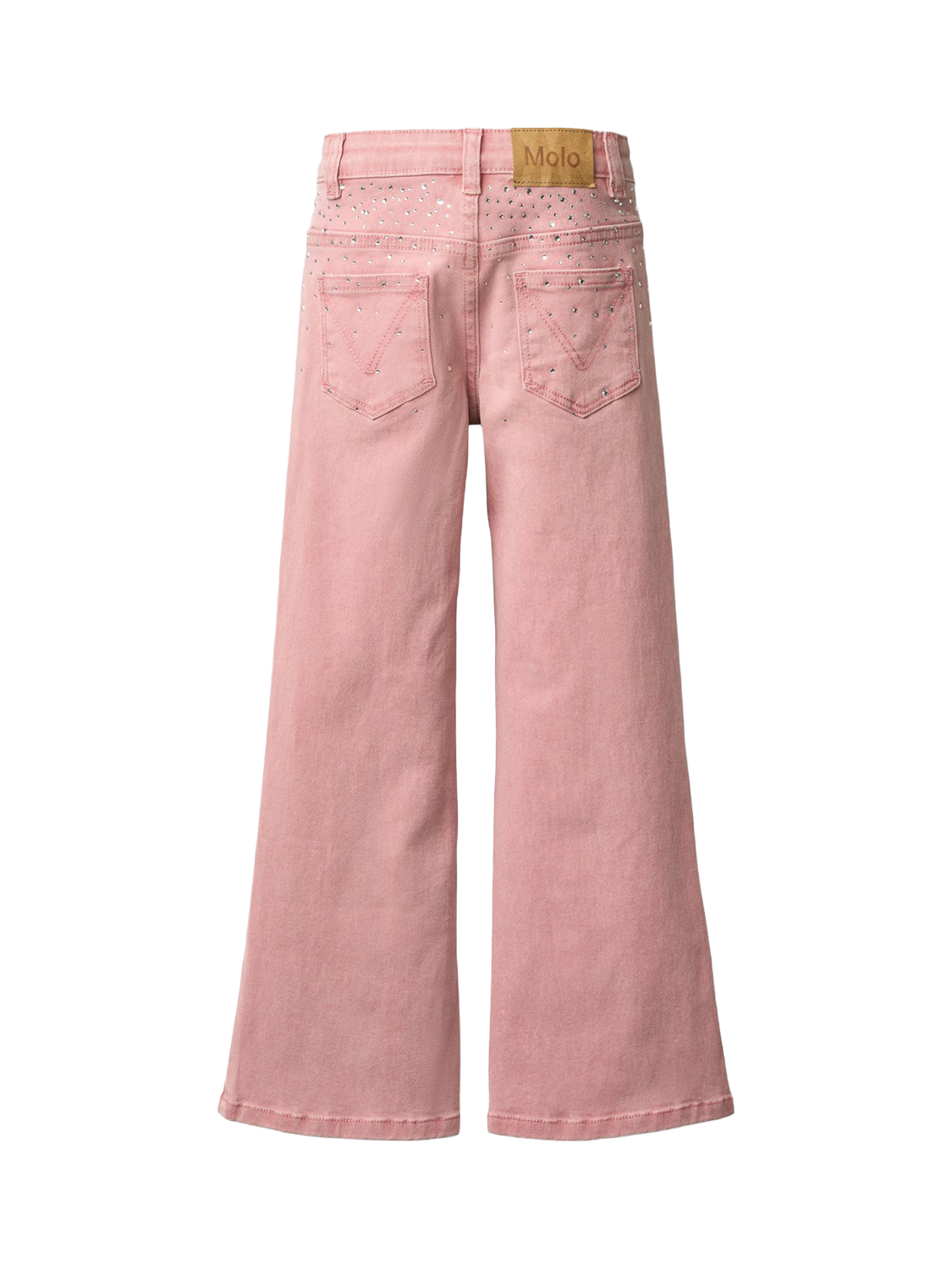 Product image 3 of 11, which shows Molo Kids' Asta Rhinestone Flared Jeans, Blush Rhinestone, 4 years