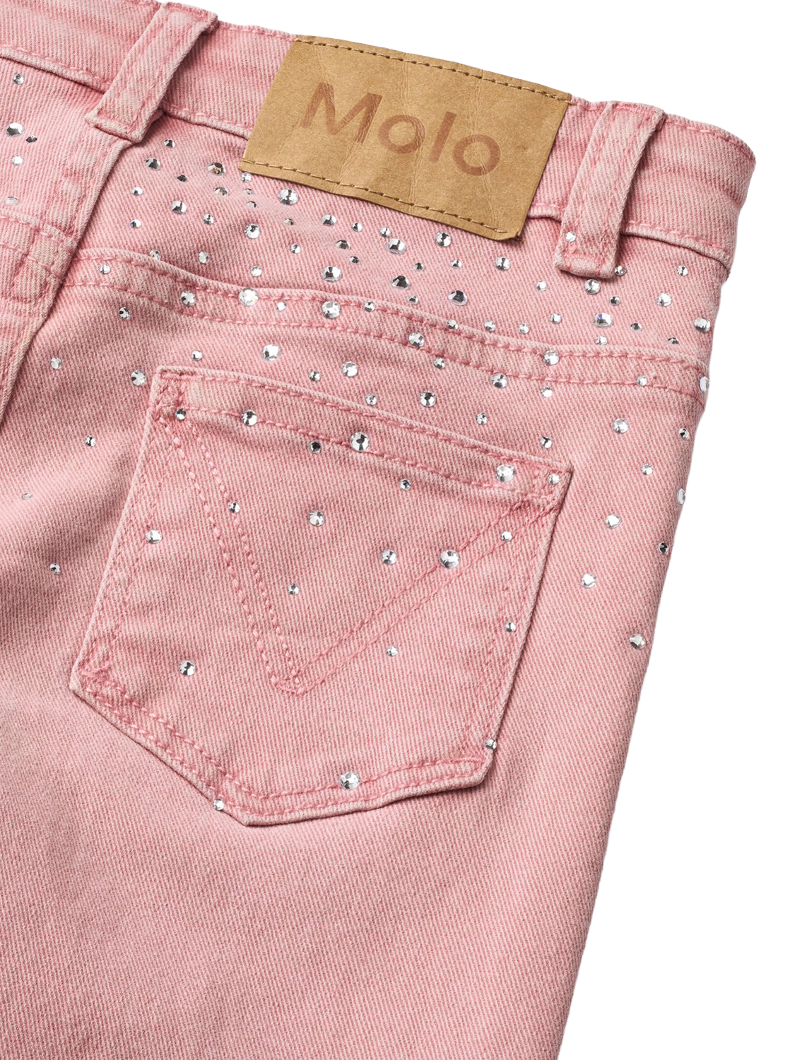 Product image 4 of 11, which shows Molo Kids' Asta Rhinestone Flared Jeans, Blush Rhinestone, 4 years