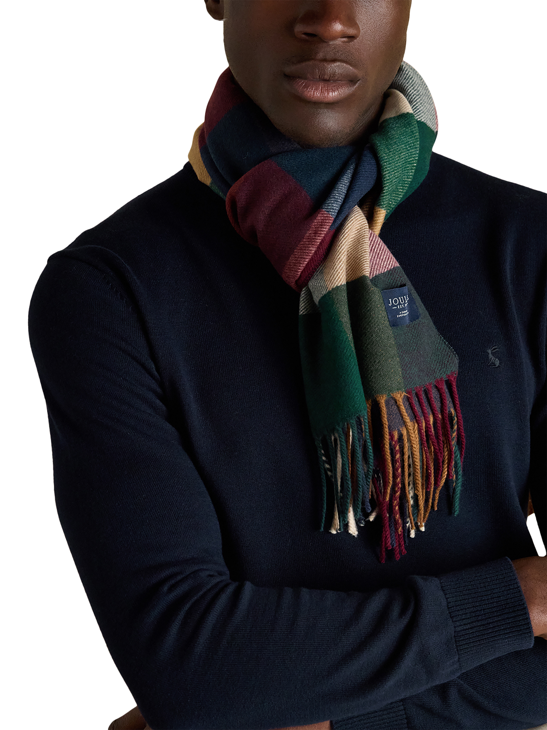 Product image 4 of 7, which shows Joules Langtree Check Scarf, Teal Blue, One Size
