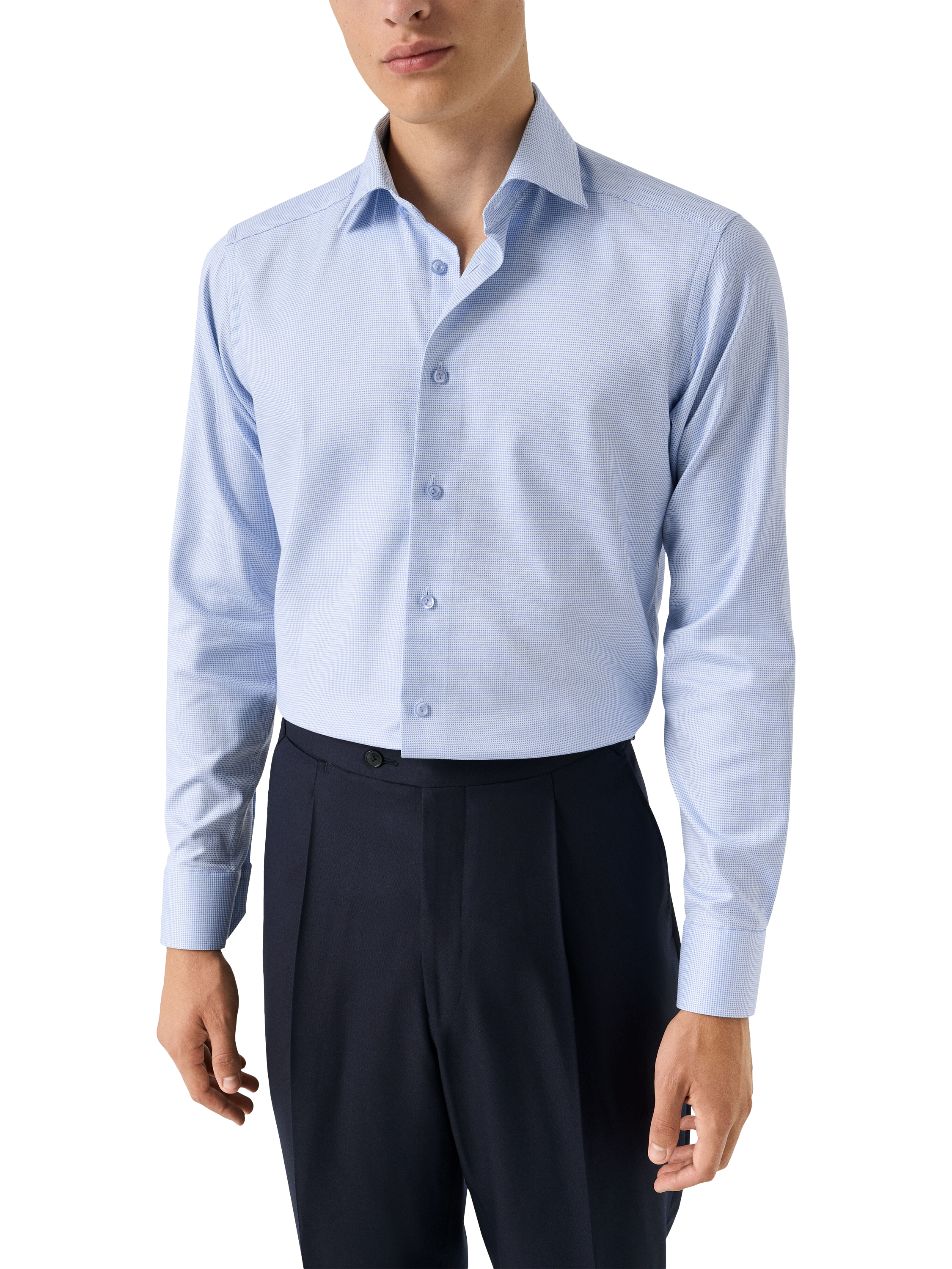 Product image 1 of 8, which shows Eton Cotton Twill Regular Fit Semi-Solid Dress Shirt, Light Blue, 14.5
