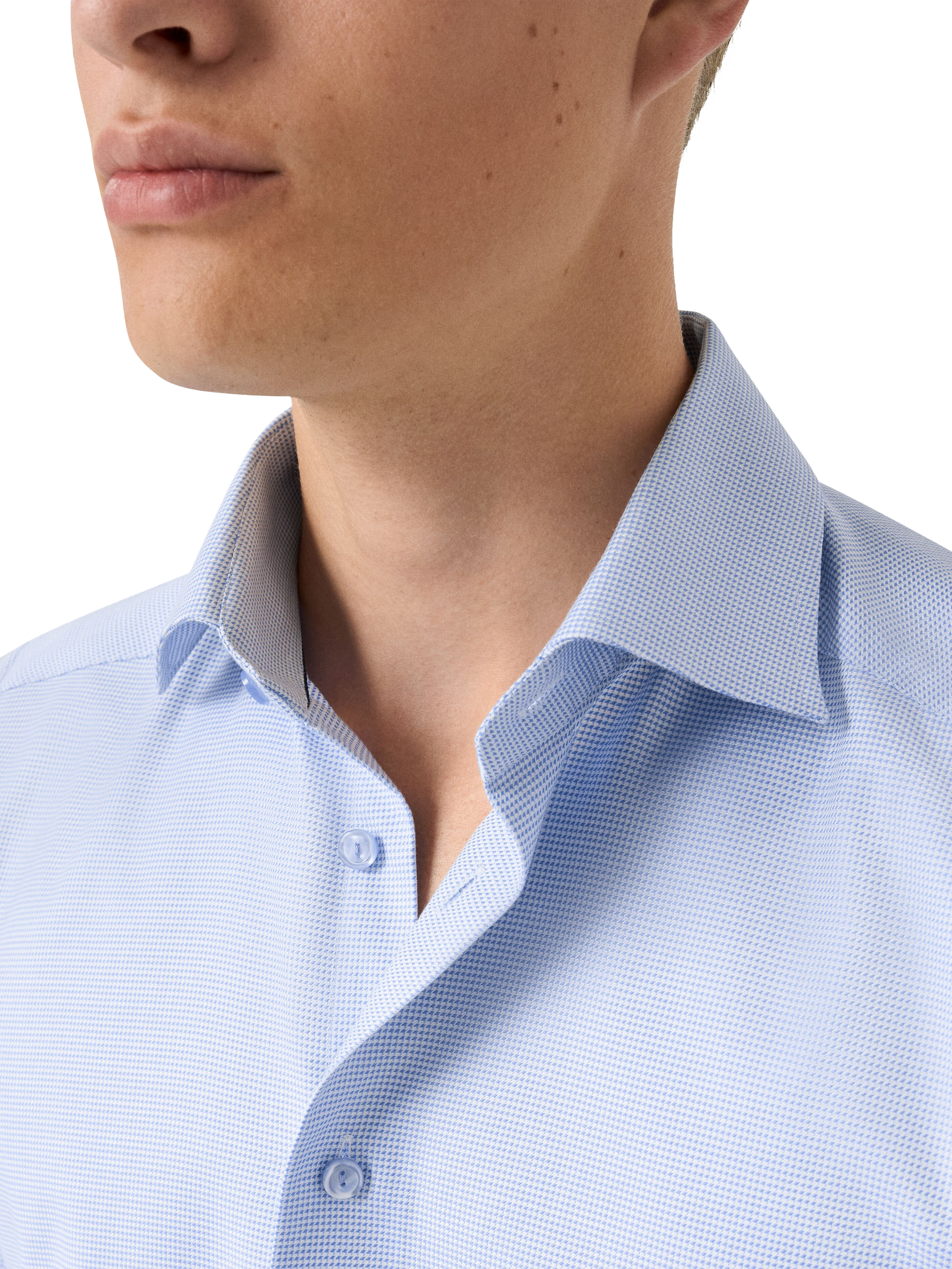 Product image 3 of 8, which shows Eton Cotton Twill Regular Fit Semi-Solid Dress Shirt, Light Blue, 14.5