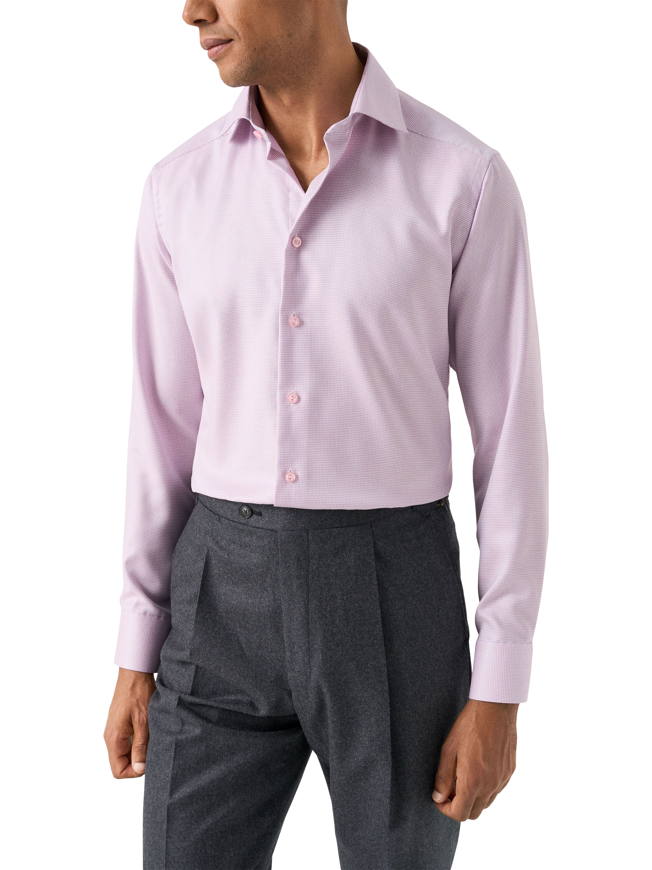 Product image 1 of 8, which shows Eton Cotton Twill Regular Fit Semi-Solid Dress Shirt, Pink, 14.5