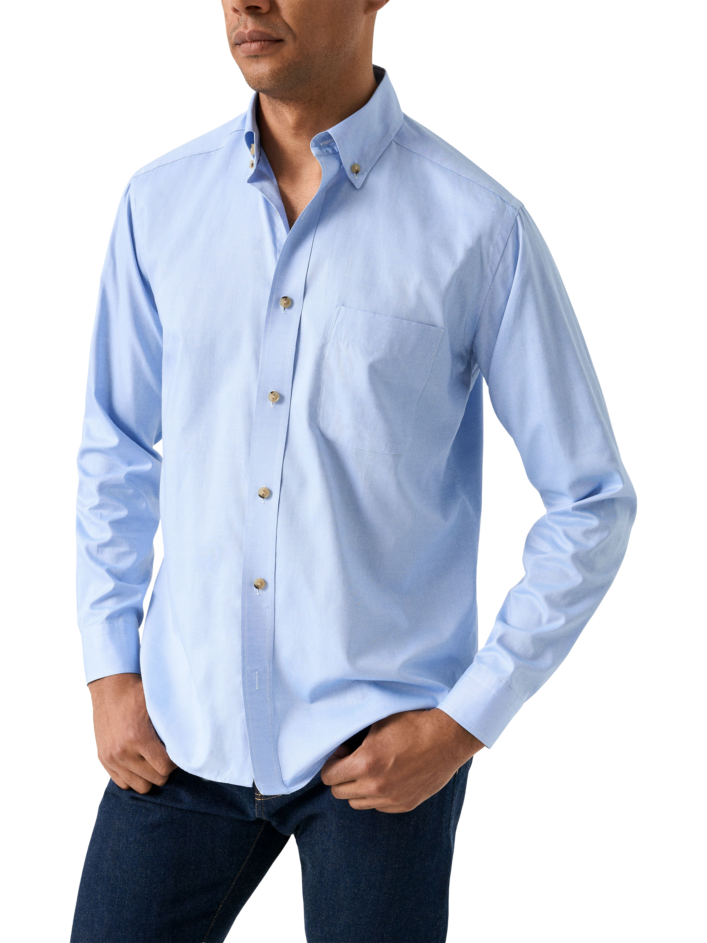 Product image 1 of 8, which shows Eton Cotton Regular Fit Oxford Shirt, Dark Blue, S