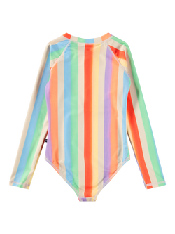 Molo Kids' Stripe Zip Neck Long Sleeve Swimsuit, Rainbow - view 2, Rainbow