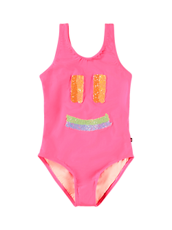 Molo Kids' Nika Sequin Face Swimsuit, Pink Face, Pink Face