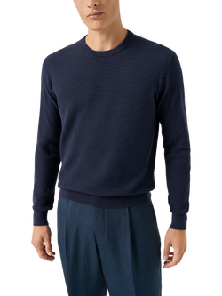 Eton Egyptian Cotton Regular Fit Structured Crew Neck Jumper, Dark Blue, Dark Blue