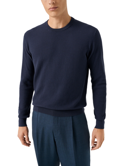Eton Egyptian Cotton Regular Fit Structured Crew Neck Jumper, Dark Blue, Dark Blue