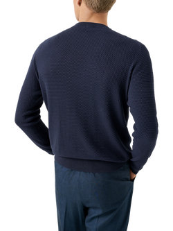 Eton Egyptian Cotton Regular Fit Structured Crew Neck Jumper, Dark Blue - view 2, Dark Blue