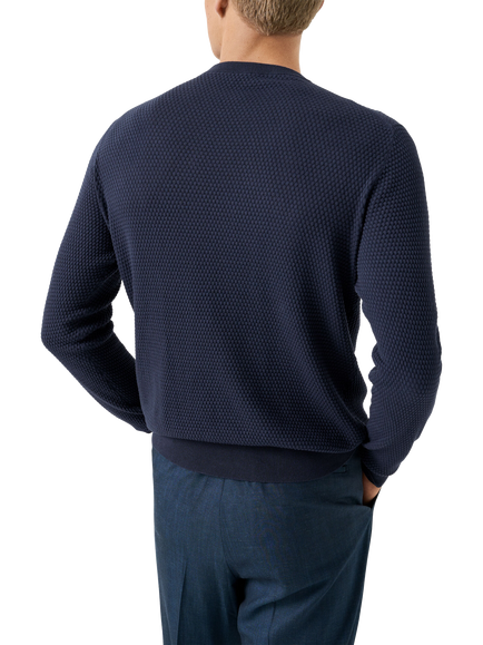 Eton Egyptian Cotton Regular Fit Structured Crew Neck Jumper, Dark Blue - view 2, Dark Blue