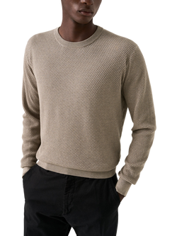 Eton Egyptian Cotton Regular Fit Structured Crew Neck Jumper, Dark Blue, Beige