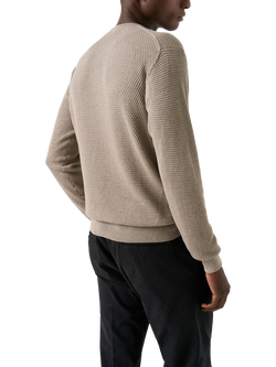 Eton Egyptian Cotton Regular Fit Structured Crew Neck Jumper, Dark Blue - view 2, Beige