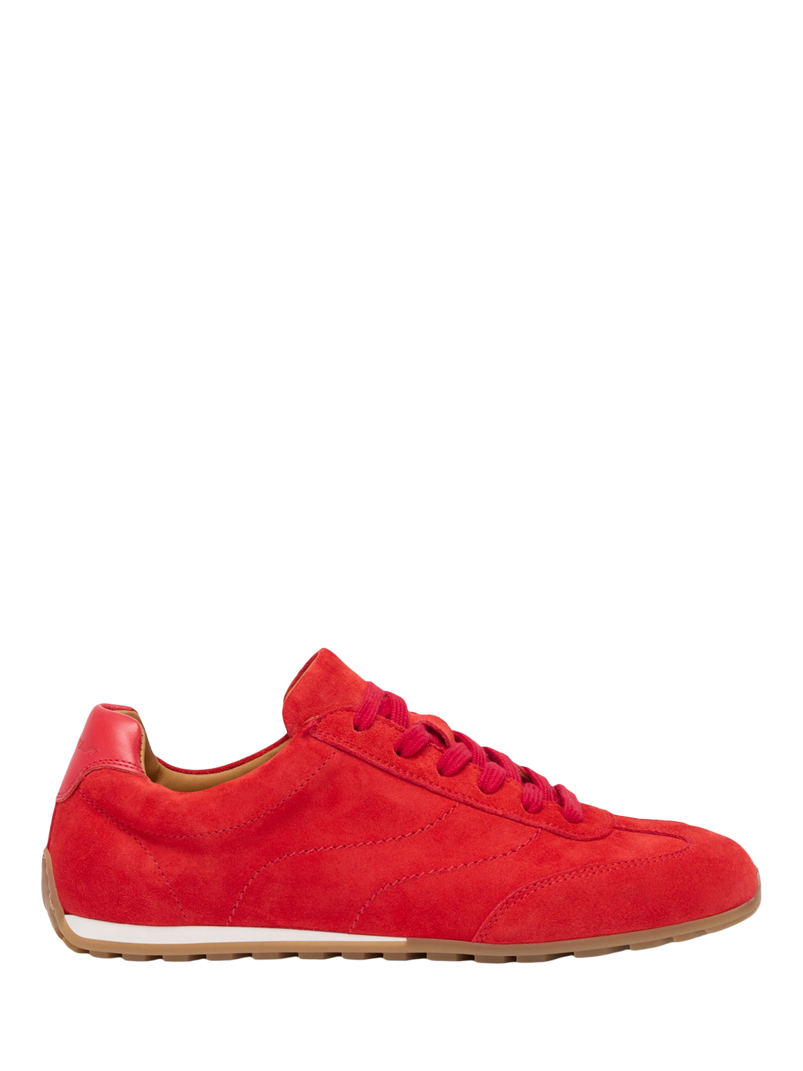 Product image 1 of 4, which shows Russell & Bromley Carr Suede Thin Sole Lace Up Trainers, Red, 3