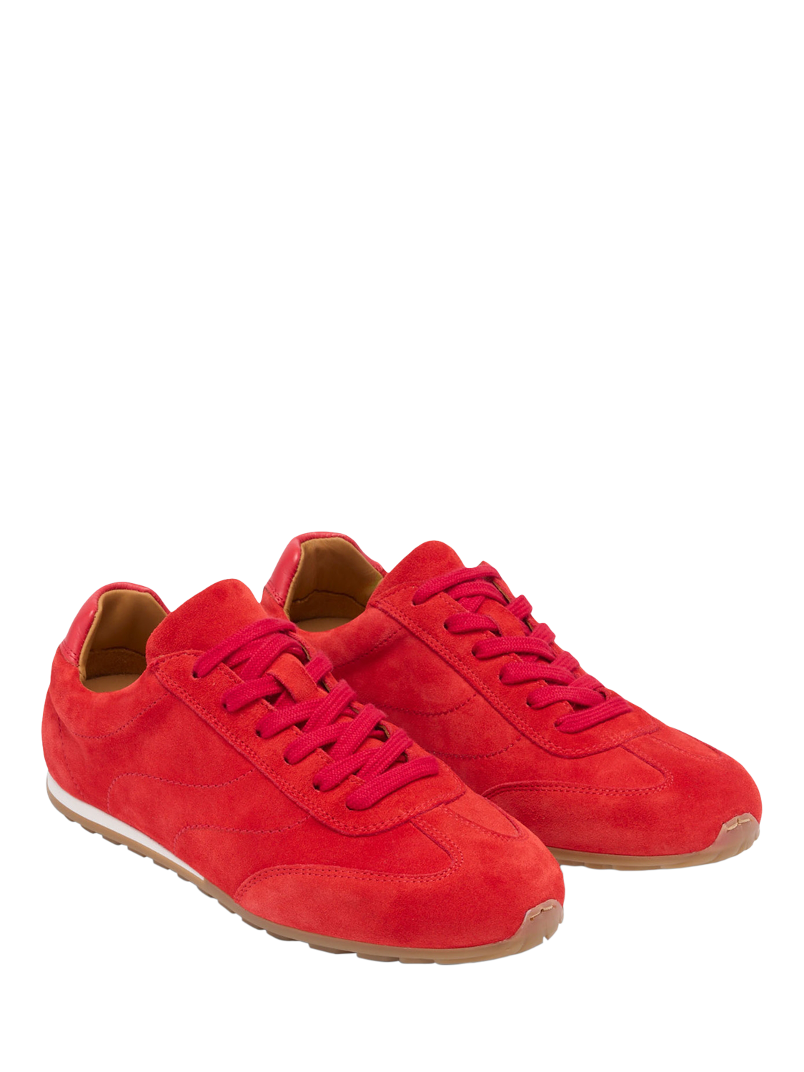 Product image 2 of 4, which shows Russell & Bromley Carr Suede Thin Sole Lace Up Trainers, Red, 3