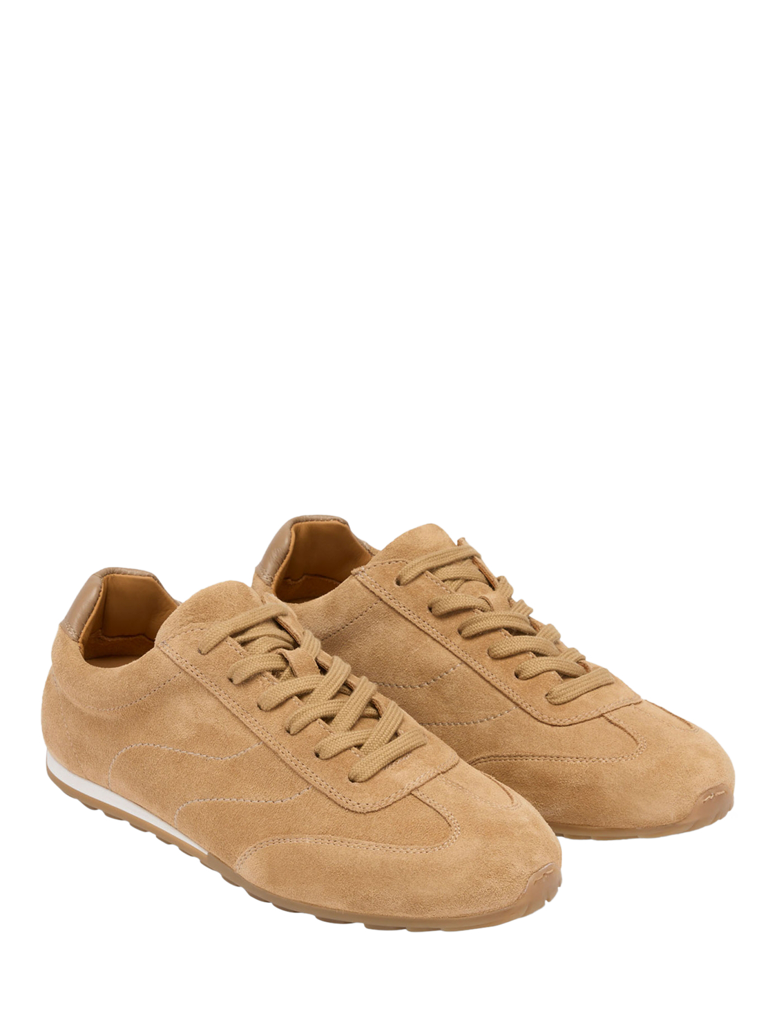 Product image 2 of 4, which shows Russell & Bromley Carr Suede Thin Sole Lace Up Trainers, Natural, 3